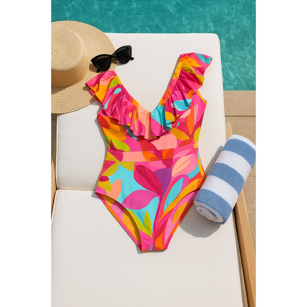 🌺 Trina Turk Fan Faire Ruffle One Piece Swimsuit Size 10 NWT